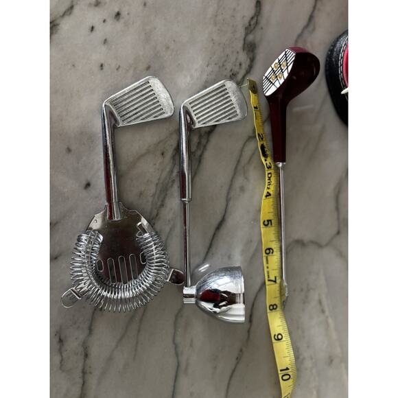 Vintage Enesco Golf Bag & Clubs‎ Bar Mixing Set Retro MCM Red & Black Cocktails - Picture 9 of 12